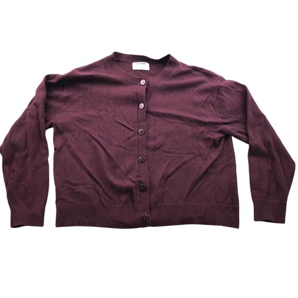 Old Navy Womens Cardigan Sweater Large Soft Crew Neck Burgundy Cropped Cozy - Picture 1 of 9